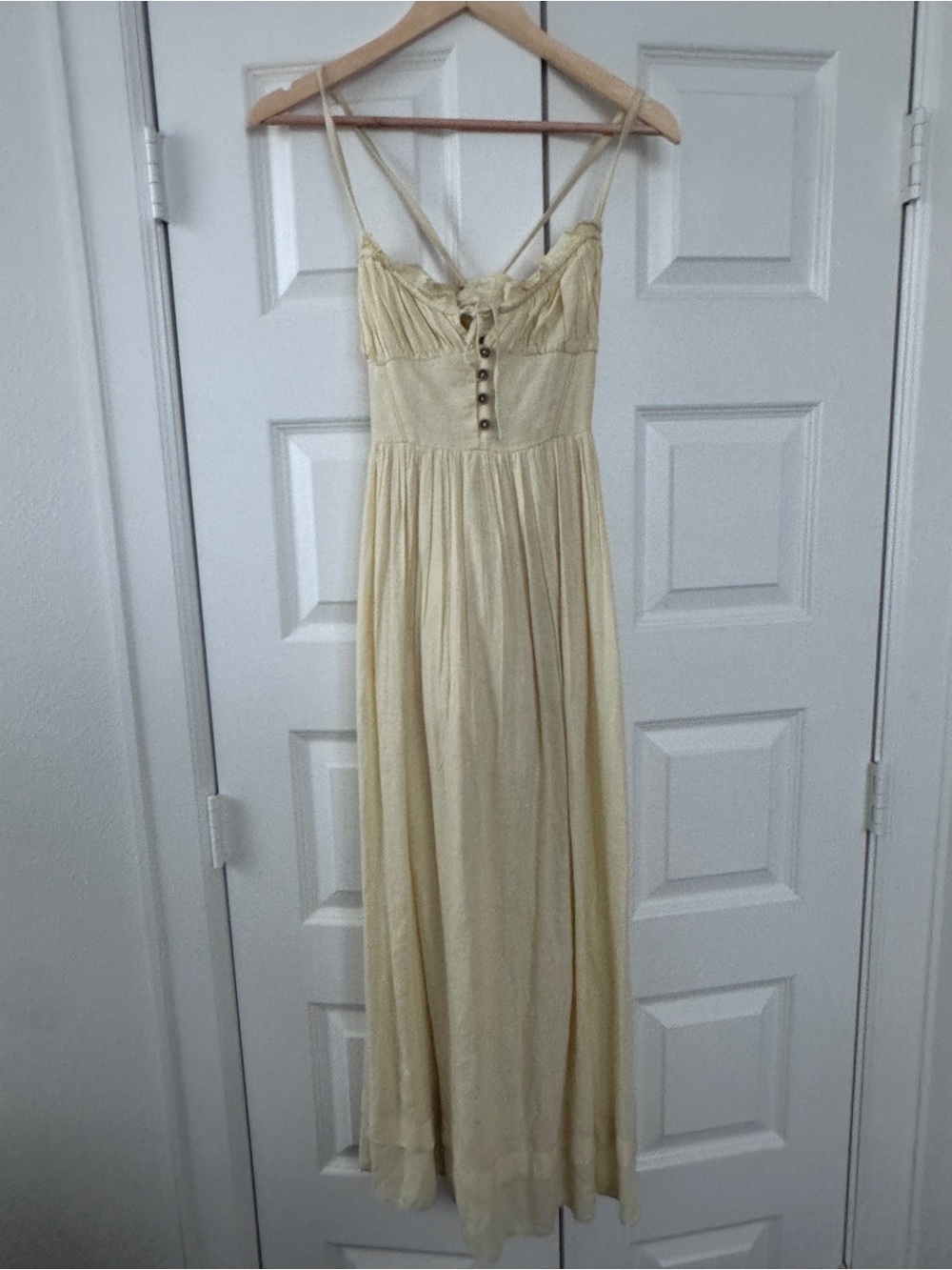 Sleeveless Cream Maxi Dress with Button Front